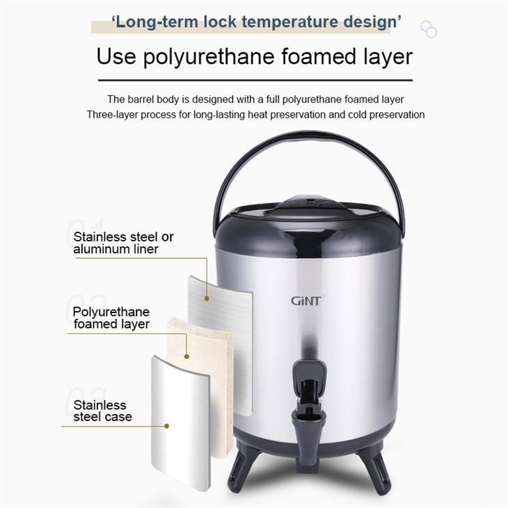 كبير 6 لتر 8 لتر 10 لتر مزدوج معزول الفولاذ المقاوم للصدأ الحليب الشاي دلو مع صنبور